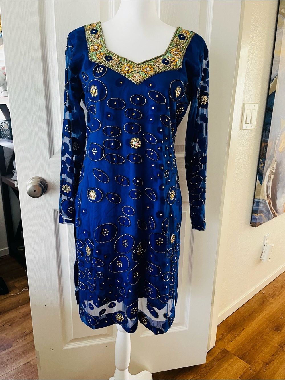 Blue Geometric Mini Dress